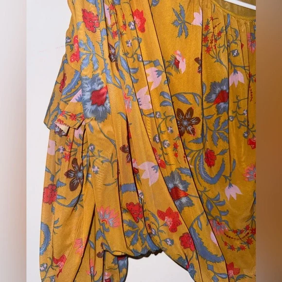 Free People Wildflower Honey Blouse Floral Mustard Boho Size Large - Picture 8 of 13